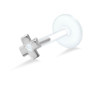 Flower Shaped Bezel Set Stone Labret Silver LA-34